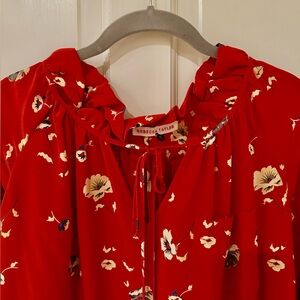 Size 2 Rebecca Taylor Red Floral Tie-Neck Blouse